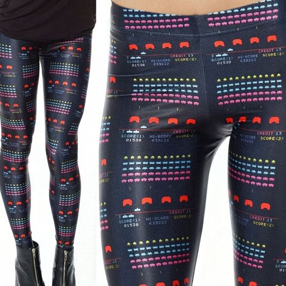 Blackmilk Pants - Blackmilk Rainbow Space Invaders Video Game Score Print Leggings Size Small